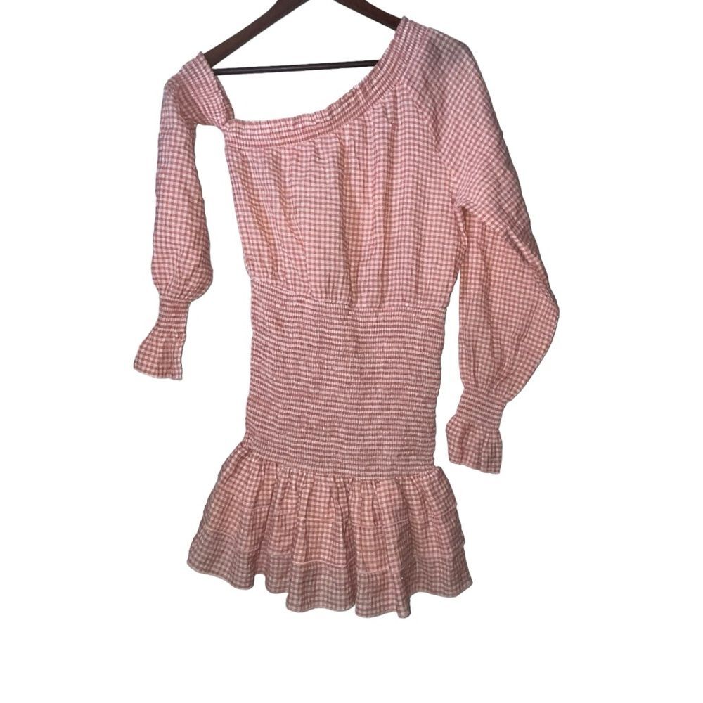 Franco Orange & White Plaid Asymmetrical Dress